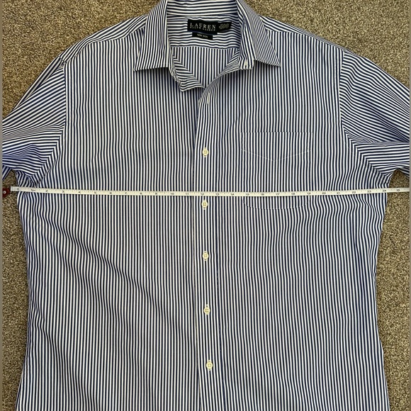 Lauren Ralph Lauren Shirt Men’s Sz 16 Non Iron Classic Fit Blue Stripe Button Up - Picture 9 of 12